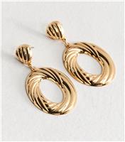 Gold Tone Large Ribbed Doorknocker Earrings New Look