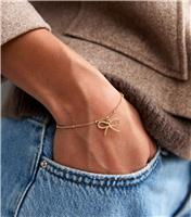 Gold Tone Ribbed Textured Bow Bracelet New Look