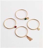Gold Tone Pack of 4 Charm Bangles New Look