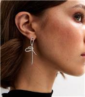 Silver Tone Diamante Long Bow Knot Stud Earrings New Look