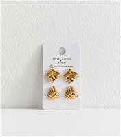 Gold Tone Pack of 2 Geometric Ribbed Stud Earrings New Look