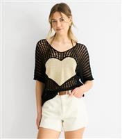 Women's Black Heart Crochet Top Gini London New Look
