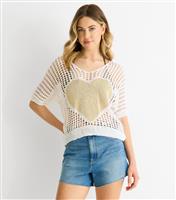 Women's White Heart Crochet Top Gini London New Look