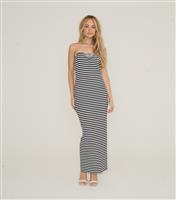 Women's Wknd Striped Soft Rib Maxi Drs Black Striped Strapless Maxi Dress WKNDGIRL New Look