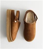 Women's Tan Strap Chunky Mule Slippers New Look