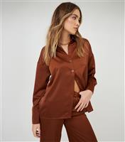 Women's Brown Oversized Satin Shirt WKNDGIRL New Look