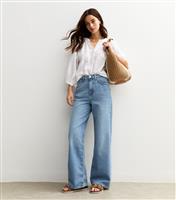 Women's Blue Plait Trim Pocket Wide Leg Jeans New Look