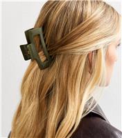 Dark Khaki Shiny Rectangular Hair Clip New Look