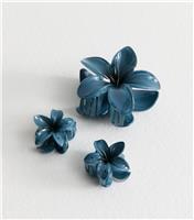 Pack of 3 Bright Blue Ombre Flower Hair Clips New Look