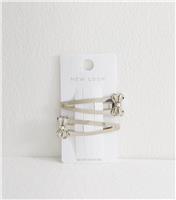 Pack of 2 Silver Metal Gem Embellished Bow Hair Slides New Look