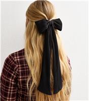 Black Plisse Bow Hair Clip New Look