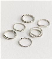 Silver Tone Pack of 6 Diamante Embellished Rings New Look