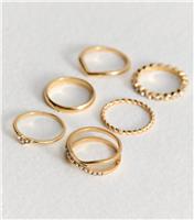Gold Tone Pack of 6 Diamante Embellished Rings New Look
