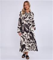 Women's Black Abstract Print Midi Shirt Dress Gini London New Look