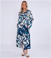 Women's Blue Abstract Print Midi Shirt Dress Gini London New Look