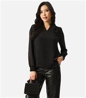 Women's Black Spot Embroidered Chiffon Blouse Gini London New Look