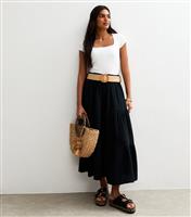 Women's Black Belted Tiered Maxi Skirt Gini London New Look
