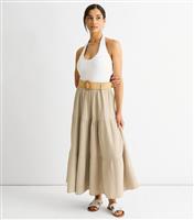 Women's Beige Belted Tiered Maxi Skirt Gini London New Look