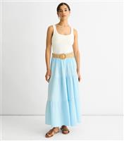 Women's Blue Belted Tiered Maxi Skirt Gini London New Look