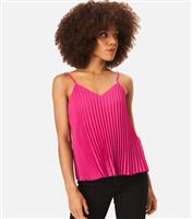 Women's Bright Pink Pleated Cami Top Gini London New Look