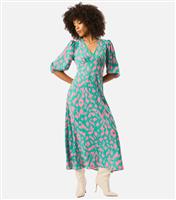 Women's Green Animal Print V-Neck Midi Dress Gini London New Look