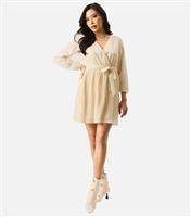 Women's Cream Long Sleeve Mini Wrap Dress Gini London New Look