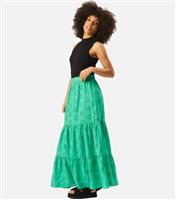 Women's Green Broderie Anglaise Tiered Maxi Skirt Gini London New Look