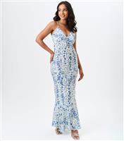 Women's Blue Floral Print Strappy Maxi Dress Gini London New Look