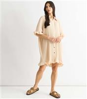 Women's Cream Plisse Frilly Trimmed Shirt Dress Gini London New Look