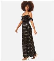 Women's Black Foil Print Off The Shoulder Maxi Dress Gini London New Look