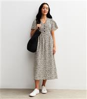 Women's Black Polka Dot Print Flutter Sleeve Midi Dress New Look