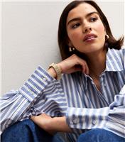 Women's Blue Striped Chest Pocket Shirt New Look