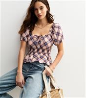 Women's Brown Checked Milkmaid Top New Look