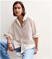 Women's Brown Striped Oxford Long Sleeve Shirt New Look