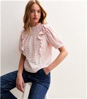 Women's Pink Checked Frill Trim Top New Look