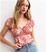 Women's Pink Floral Print Short Sleeve Milkmaid Top New Look