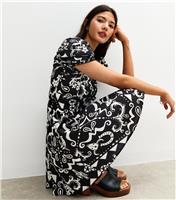 Women's Black Abstract Print Puff Sleeve Mini Dress New Look