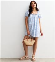 Women's Blue Gingham Puff Sleeve Mini Dress New Look