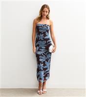 Women's Brown Floral Print Mesh Bandeau Midi Dress New Look