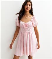 Women's Pink Gingham Puff Sleeve Mini Dress New Look