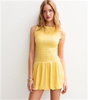 Women's Yellow Shirred Bodice Puffball Hem Mini Dress New Look