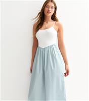 Women's Blue Stripe Print V Waist Poplin Midi Dress New Look
