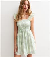 Women's Green Checked Frill Strap Mini Dress New Look