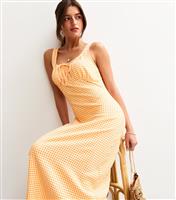 Women's Orange Gingham Print Crinkle Milkmaid Midi Dress New Look