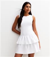 Women's White Ribbed Jersey Poplin 2 In 1 Mini Dress New Look