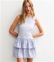 Women's Light Blue Ribbed Jersey Poplin 2 In 1 Mini Dress New Look