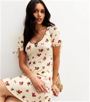 Women's Cream Textured Jersey Floral Print Mini Dress New Look