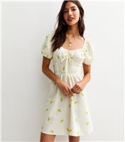 Women's Cream Lemon Print Milkmaid Mini Dress New Look