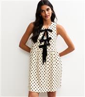 Women's Cream Textured Polka Dot Tie Front Mini Dress New Look