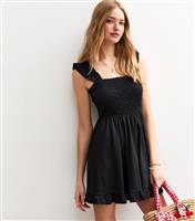 Women's Black Shirred Strappy Mini Dress New Look